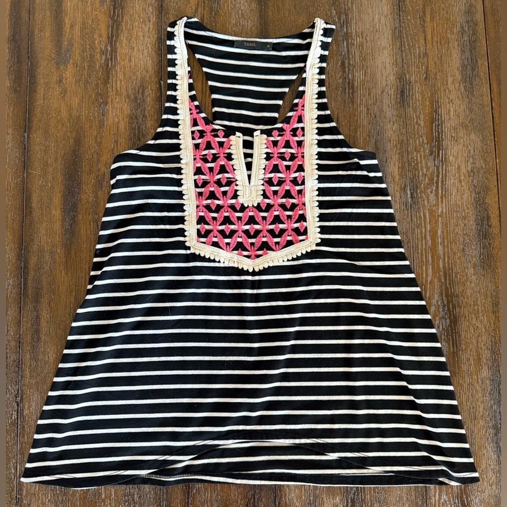 THML Women’s Embroidered and Striped Sleeveless Tank Top Size M